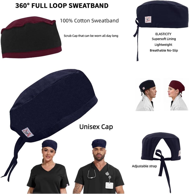 JONATHAN UNIFORM Store Stretch Scrub Surgical Cap - Adjustable Tie-Back with 360° Cotton Sweatband, Work Cap for Men and Women - Image 3